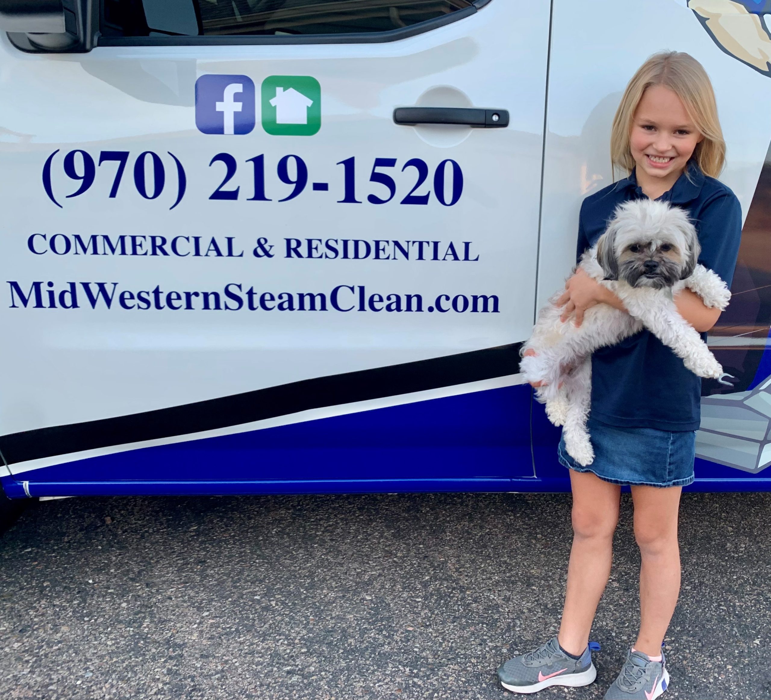 Midwestern Steam Clean van with girl and puppy